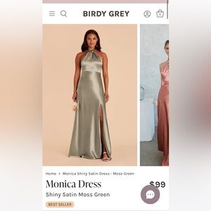 Birdy grey size small moss satin green maxi bridesmaid dress- Monica dress